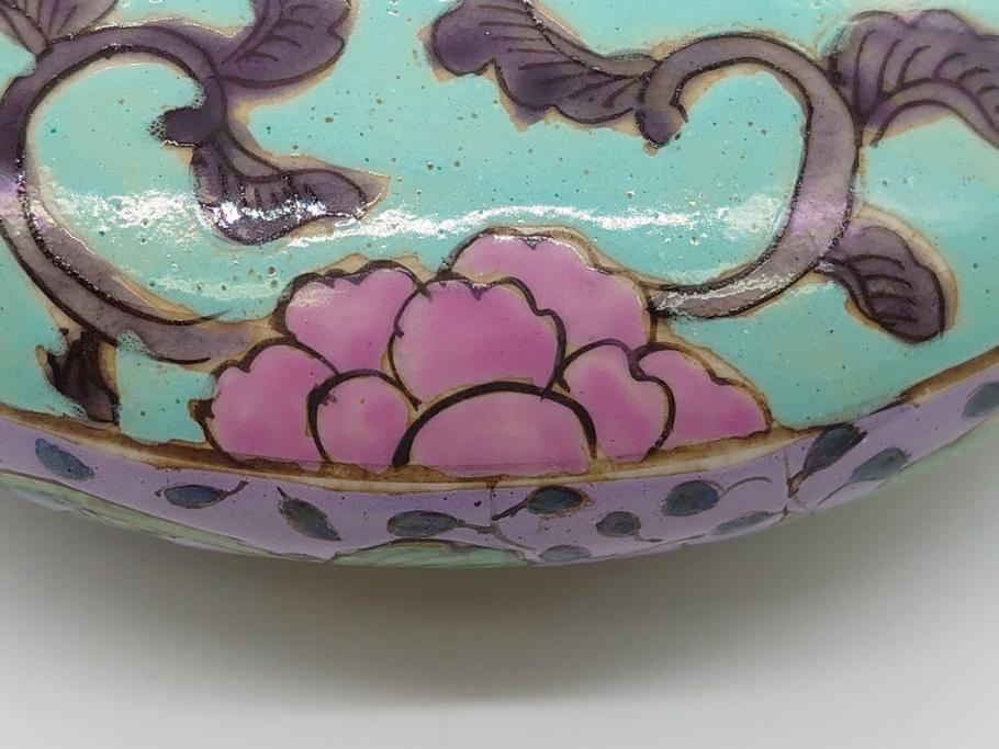 明治〜大正 変わり型 香炉 鳳凰文 草花文 変形(粉彩?、中国?、三