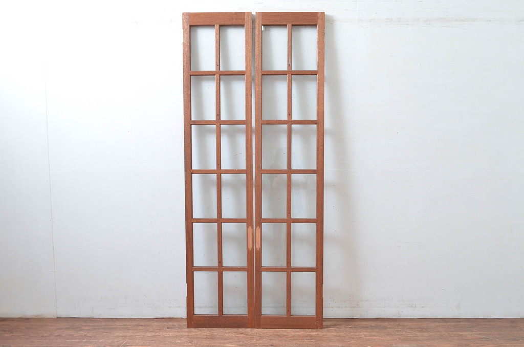 アンティーク建具　レトロな雰囲気漂う両開き扉1対2枚セット (ガラス扉、ドア)(R-081580)