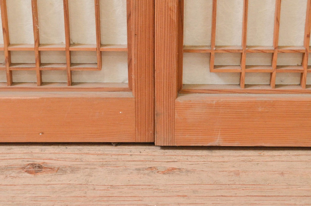 ビンテージ建具　組子のデザインがお洒落な障子付き書院戸4枚セット(障子戸、窓、引き戸、ヴィンテージ)(R-073949)