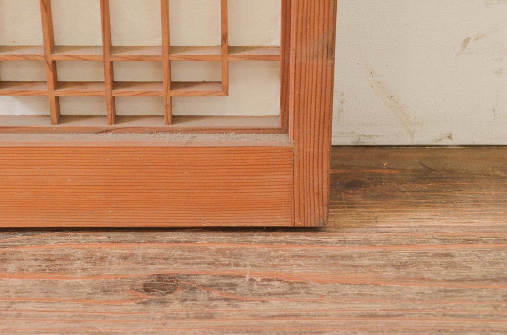 ビンテージ建具　組子のデザインがお洒落な障子付き書院戸4枚セット(障子戸、窓、引き戸、ヴィンテージ)(R-073949)