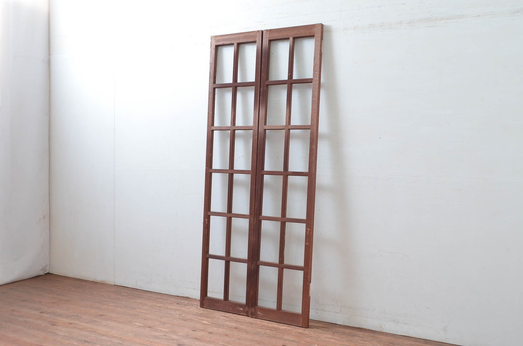 アンティーク建具　レトロな雰囲気漂う両開き扉1対2枚セット (ガラス扉、ドア)(R-081581)