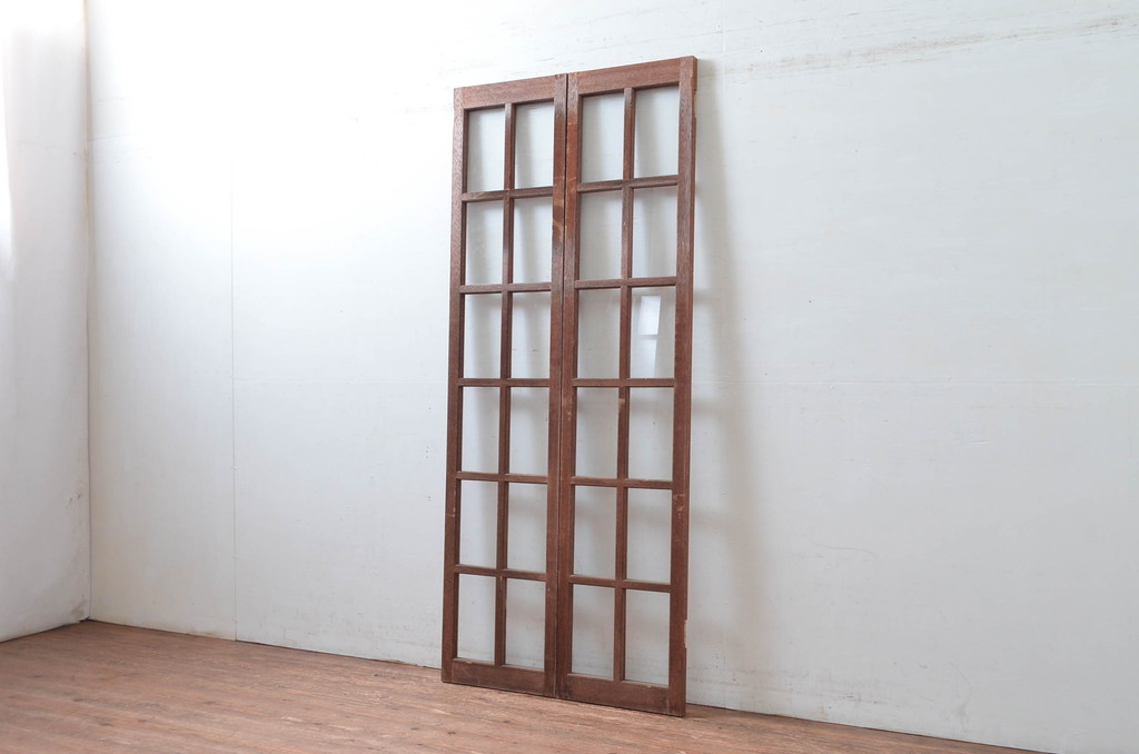 アンティーク建具　レトロな雰囲気漂う両開き扉1対2枚セット (ガラス扉、ドア)(R-081584)