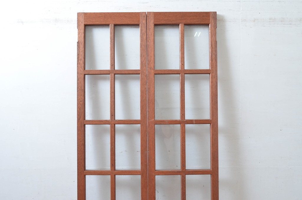 アンティーク建具　レトロな雰囲気漂う両開き扉1対2枚セット (ガラス扉、ドア)(R-081584)