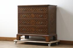 中古　美品　アメリカ高級家具メーカー　Jonathan Charles(ジョナサン　チャールズ)　Windsor Collection(ウィンザー コレクション)　フローラル　繊細なマーケットリーが美しいアンティーク調チェスト(サイドチェスト、引き出し、店舗什器、寄せ木細工)(定価約53万円)(R-082253)