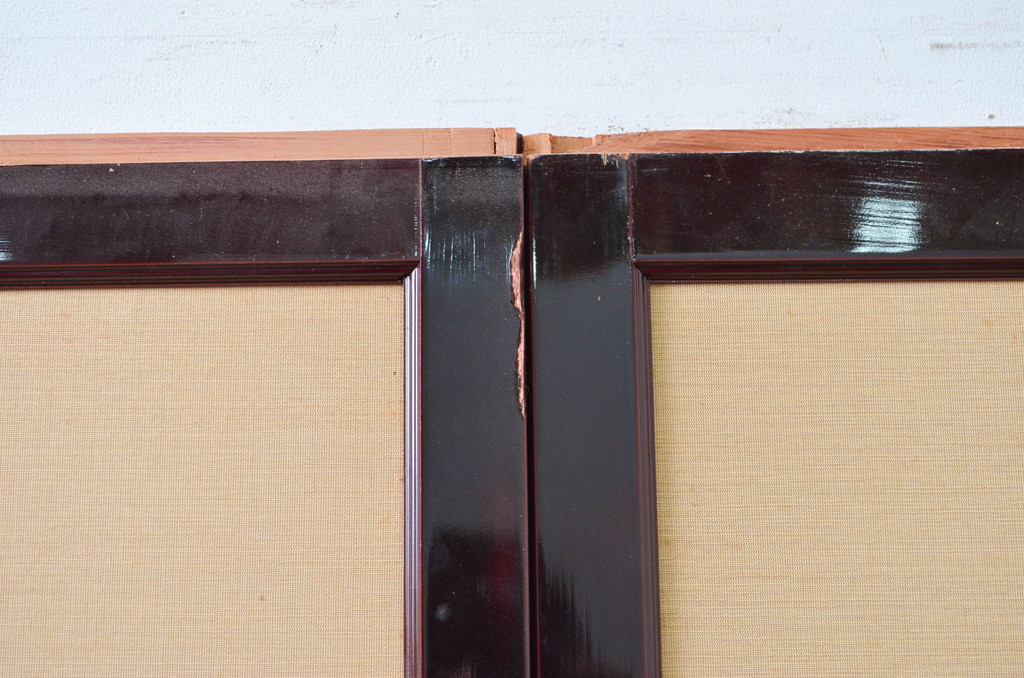 アンティーク建具　高級品!!　漆塗り框の組子入りガラス帯戸2枚セット(引き戸、ガラス戸)(R-079886)