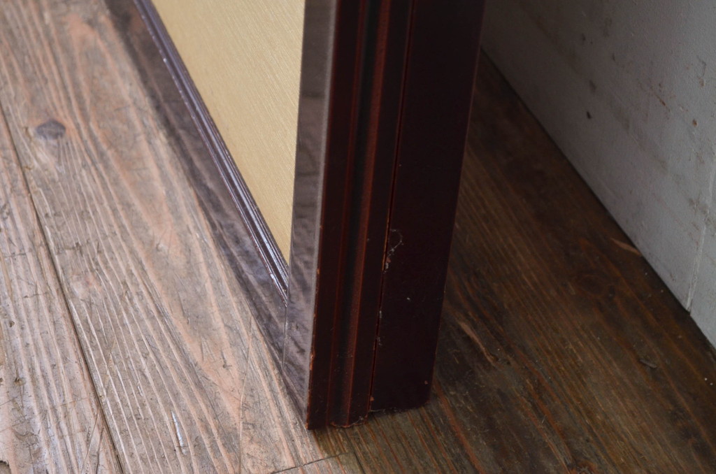 アンティーク建具　高級品!!　漆塗り框の組子入りガラス帯戸2枚セット(引き戸、ガラス戸)(R-079886)