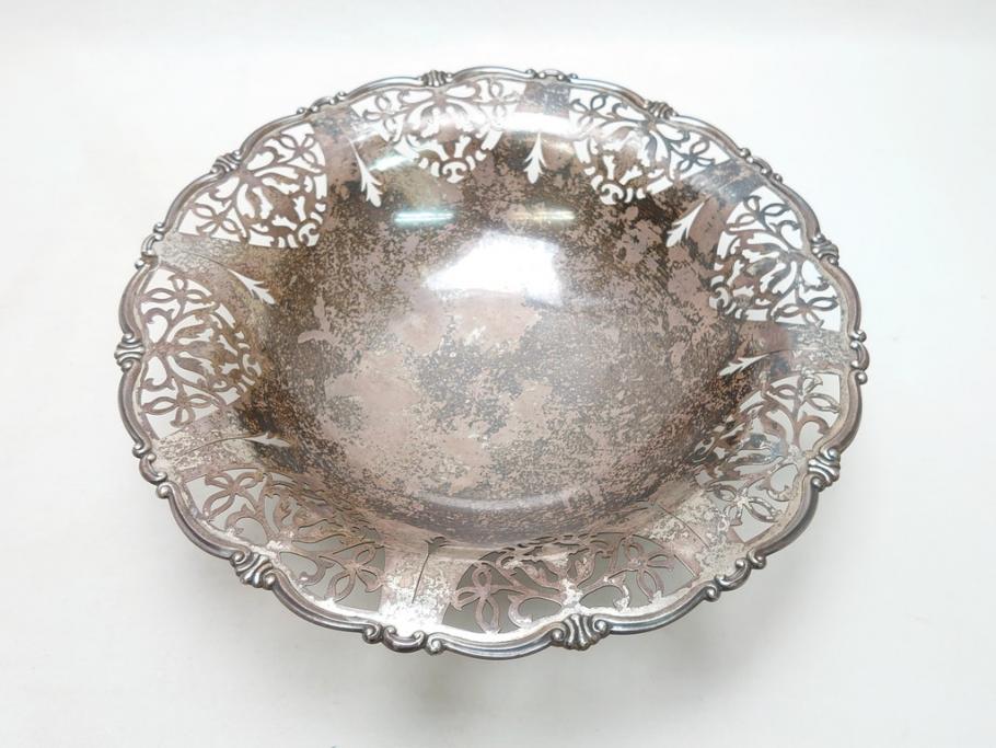 宮本商行　MIYAMOTO-SHOKO　純銀製　STERLINGSILVER　透飾貝脚　コンポート　540g　繊細な装飾がテーブルに華やぎをもたらす菓子器(皿)(R-063270)