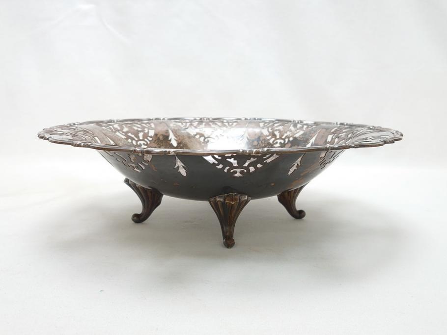 宮本商行　MIYAMOTO-SHOKO　純銀製　STERLINGSILVER　透飾貝脚　コンポート　540g　繊細な装飾がテーブルに華やぎをもたらす菓子器(皿)(R-063270)