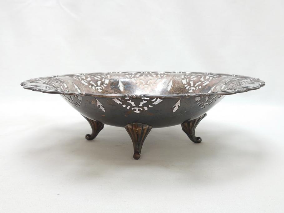 宮本商行　MIYAMOTO-SHOKO　純銀製　STERLINGSILVER　透飾貝脚　コンポート　540g　繊細な装飾がテーブルに華やぎをもたらす菓子器(皿)(R-063270)