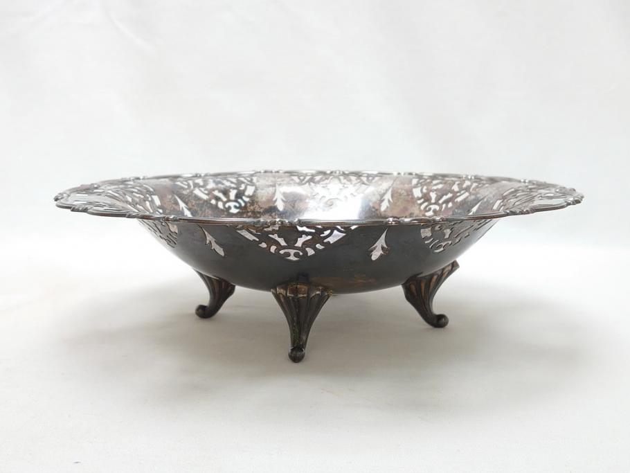宮本商行　MIYAMOTO-SHOKO　純銀製　STERLINGSILVER　透飾貝脚　コンポート　540g　繊細な装飾がテーブルに華やぎをもたらす菓子器(皿)(R-063270)
