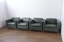 アメリカビンテージ　高級輸入家具　Knoll(ノル)　フィスターコレクション　総革の贅沢な1人掛けラウンジソファ4脚セット(レザー、一人掛け、1Pソファ、アームソファ、ヴィンテージ、ノール、バラ売り可能)(現行定価4脚で約280万円)(R-081163)