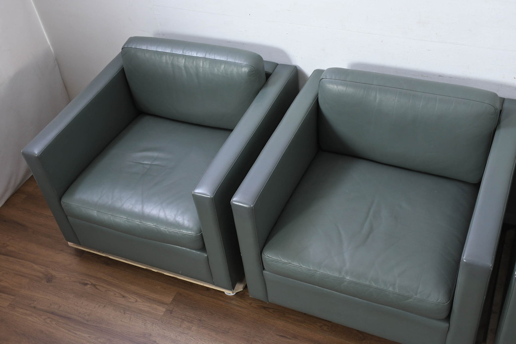 アメリカビンテージ　高級輸入家具　Knoll(ノル)　フィスターコレクション　総革の贅沢な1人掛けラウンジソファ4脚セット(レザー、一人掛け、1Pソファ、アームソファ、ヴィンテージ、ノール、バラ売り可能)(現行定価4脚で約280万円)(R-081163)