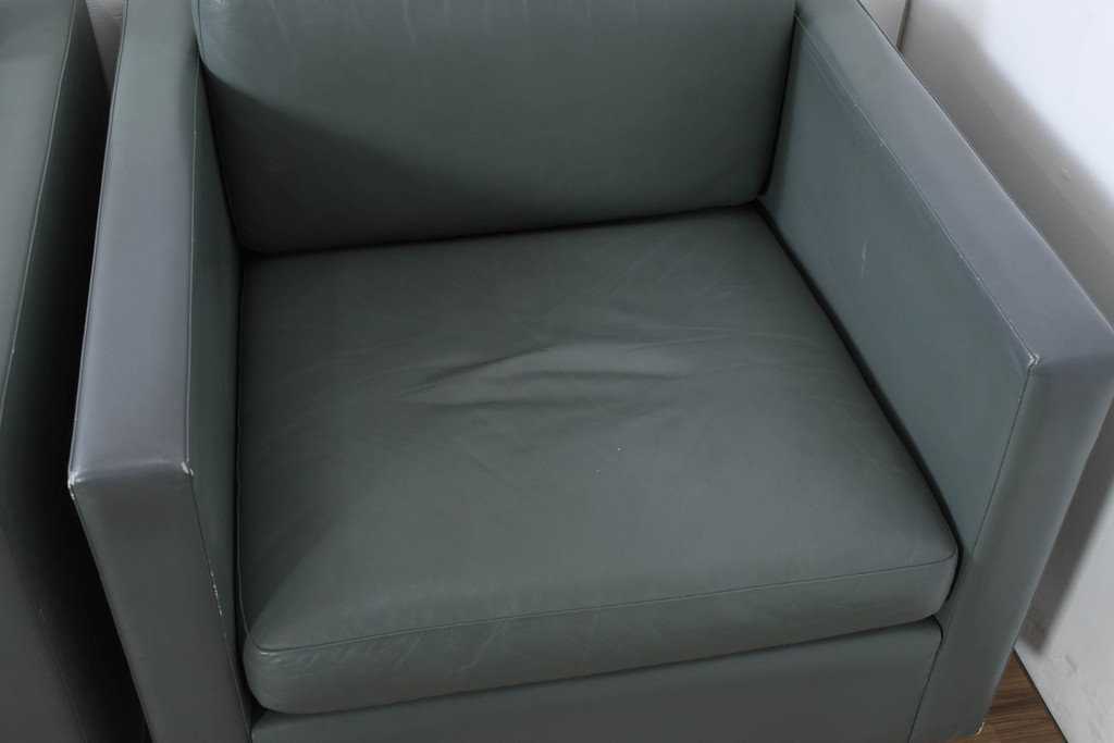 アメリカビンテージ　高級輸入家具　Knoll(ノル)　フィスターコレクション　総革の贅沢な1人掛けラウンジソファ4脚セット(レザー、一人掛け、1Pソファ、アームソファ、ヴィンテージ、ノール、バラ売り可能)(現行定価4脚で約280万円)(R-081163)