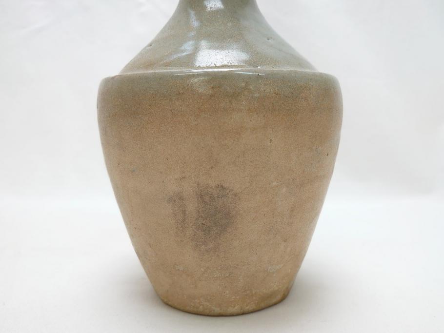 時代物　高麗青磁　一味違ったディスプレイが叶う花瓶(共箱付き、中国、李朝、花器、花生、陶磁器)(R-063286)