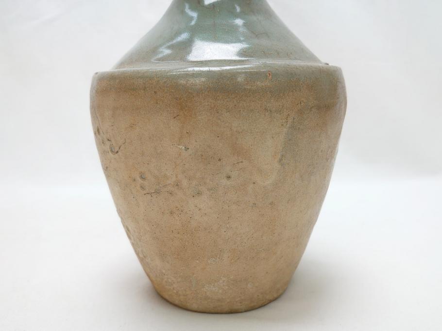 時代物　高麗青磁　一味違ったディスプレイが叶う花瓶(共箱付き、中国、李朝、花器、花生、陶磁器)(R-063286)