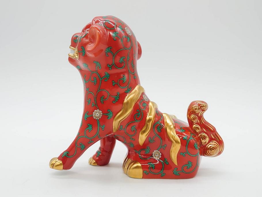 ヘレンド　ハンガリー　HEREND HVNGARY　シノワズリシリーズ　狛犬ペア　西安の黒・赤　右足・左足上げ　2点セット(こまいぬ、手描き、磁器、置物、飾り物、獅子、しし、シシ、HUNGARY)(R-075787)