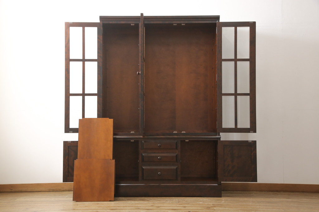 中古　北海道民芸家具　OM118　美しい木肌とシックな佇まいが魅力的なブックケース(食器棚、飾り棚、収納棚)(R-048259)