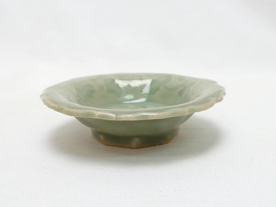 江戸〜明治　三田青磁　三田焼　3.3寸　約10cm　小皿4客セット(和食器、輪花、和皿、3寸3分)(R-063311)