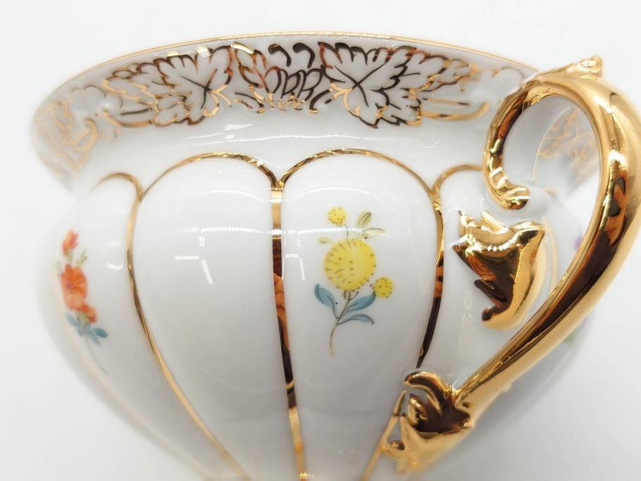 ドイツ　マイセン　Meissen　金彩　宮廷の小花　Xフォーム　ゴールドの装飾が優美な印象を与えるトリオセット(散らし小花、カップ&ソーサー、C&S、プレート、皿、洋食器)(R-075788)