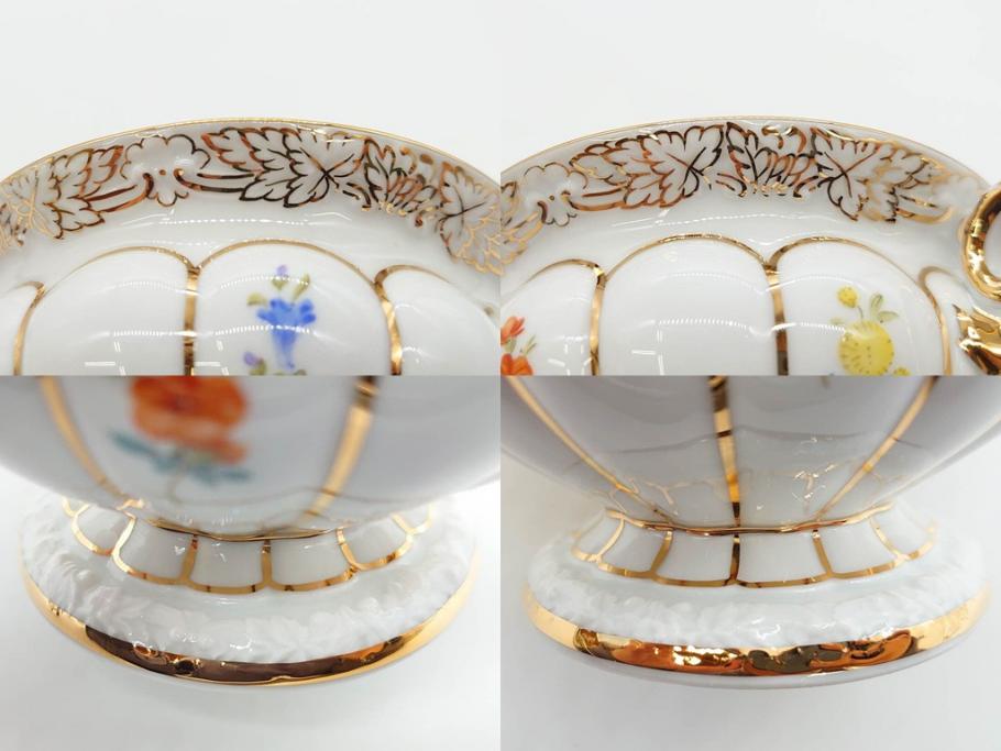 ドイツ　マイセン　Meissen　金彩　宮廷の小花　Xフォーム　ゴールドの装飾が優美な印象を与えるトリオセット(散らし小花、カップ&ソーサー、C&S、プレート、皿、洋食器)(R-075788)