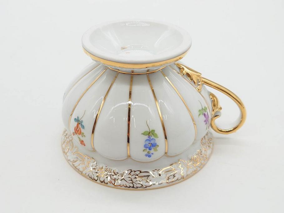 ドイツ　マイセン　Meissen　金彩　宮廷の小花　Xフォーム　ゴールドの装飾が優美な印象を与えるトリオセット(散らし小花、カップ&ソーサー、C&S、プレート、皿、洋食器)(R-075788)