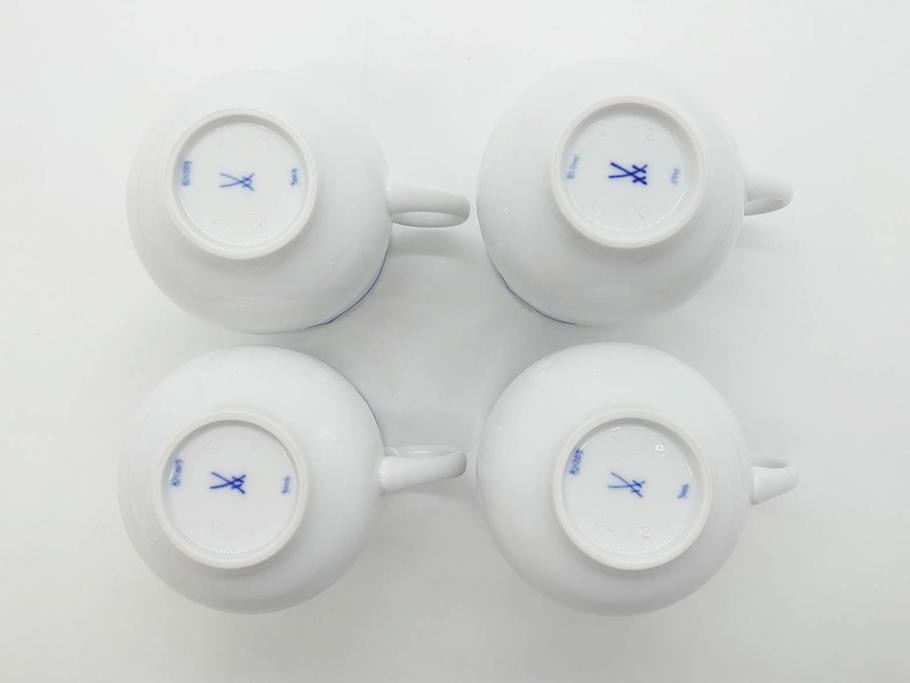 ドイツ　マイセン　Meissen　双剣　ホワイトマイセン　洗練されたデザインが美しいカップ&ソーサー4客・プレート4枚セット(C&S、皿、洋食器)(R-075789)