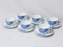 大倉陶園(OKURA、OAC)　ブルーフラワー　清楚な絵付けが上品な雰囲気を醸し出すカップ&ソーサー6客セット(C&S、洋食器)(R-075790)