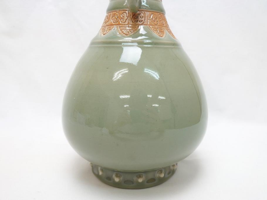 江戸〜明治　三田焼　青磁　双耳　高さ30.5cm　花瓶(花器、花入、壺、壷)(R-063314)