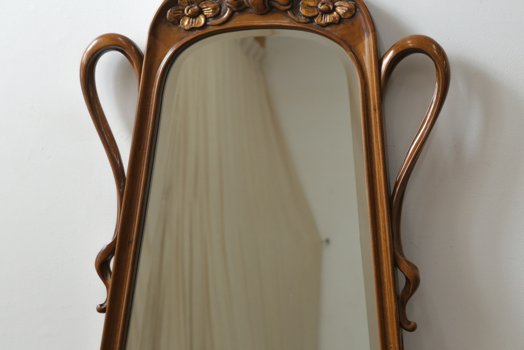 中古　美品　イタリア高級家具　メデア(Medea)　華やかな意匠が素敵なミラー(鏡、姿見)(定価約20万円)(R-075823)