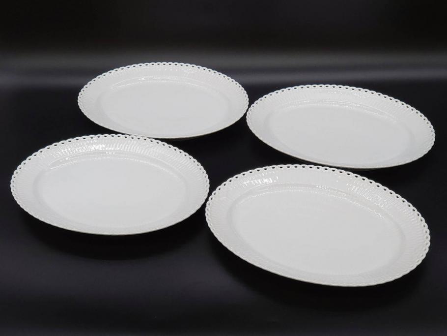 稀少　デンマーク　ROYAL COPENHAGEN(ロイヤルコペンハーゲン)　White Fluted Full Lace　ホワイトフルーテッド フルレース　美しいデザインが優雅さを演出するプレート4枚セット(皿、洋食器)(R-075791)