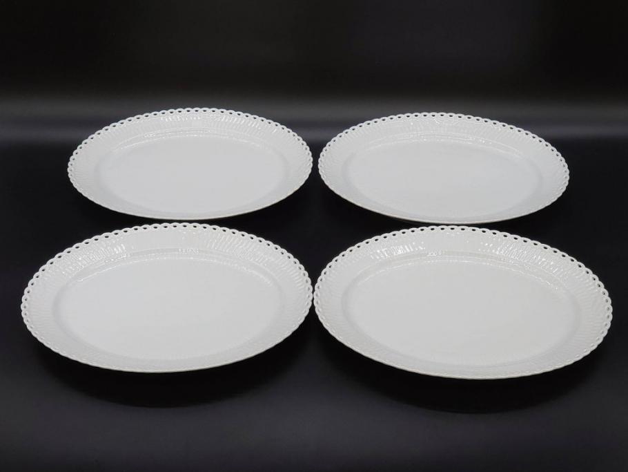 稀少　デンマーク　ROYAL COPENHAGEN(ロイヤルコペンハーゲン)　White Fluted Full Lace　ホワイトフルーテッド フルレース　美しいデザインが優雅さを演出するプレート4枚セット(皿、洋食器)(R-075791)
