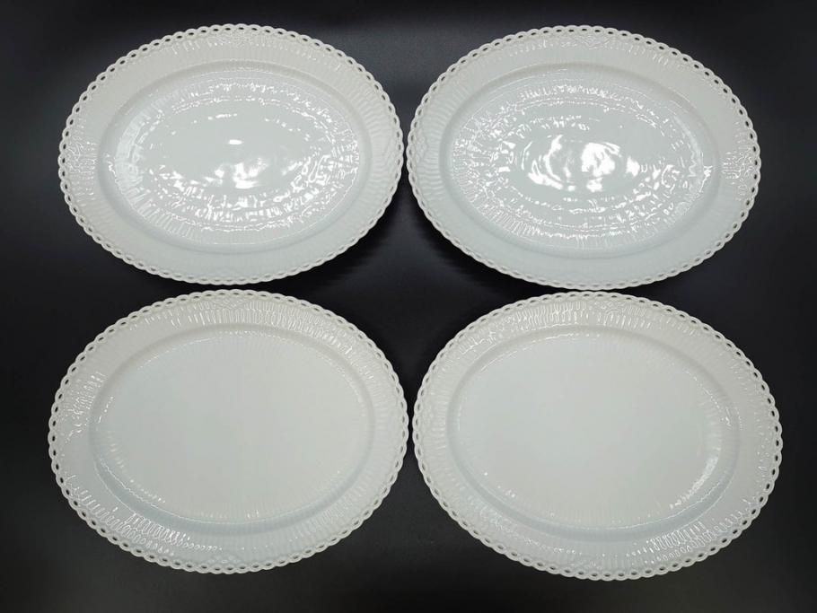 稀少　デンマーク　ROYAL COPENHAGEN(ロイヤルコペンハーゲン)　White Fluted Full Lace　ホワイトフルーテッド フルレース　美しいデザインが優雅さを演出するプレート4枚セット(皿、洋食器)(R-075791)