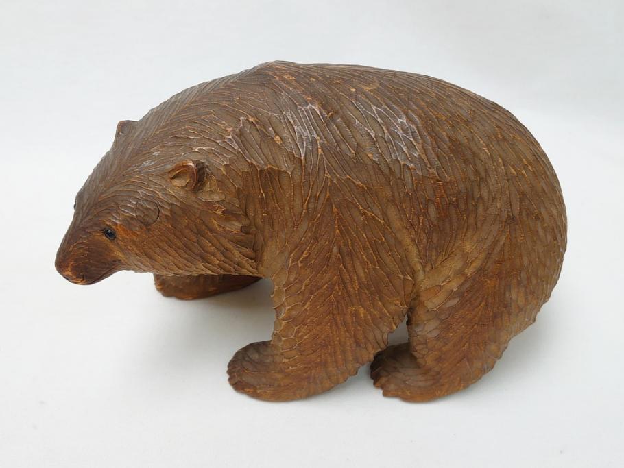 古い アイヌ ガラス目 木彫りの熊(ディスプレイ、置物、くま、クマ)(R