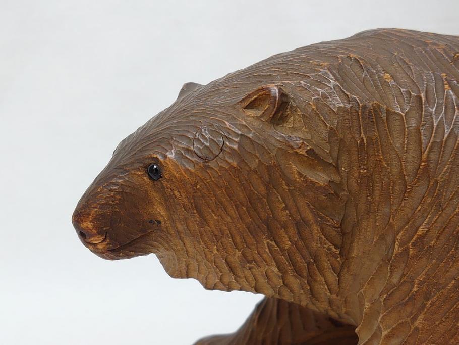 古い アイヌ ガラス目 木彫りの熊(ディスプレイ、置物、くま、クマ)(R