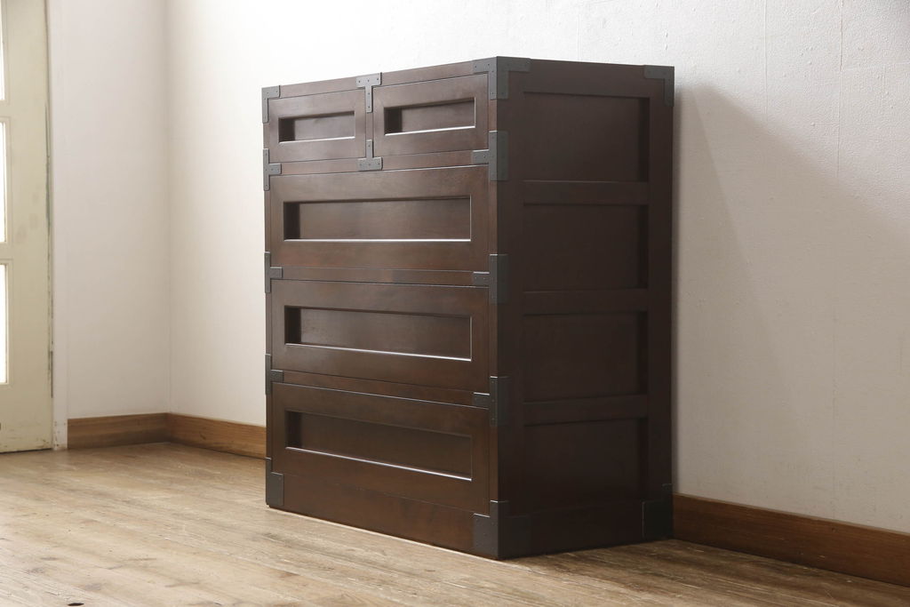 中古 美品　松本民芸家具　507型 和モダンな空間におすすめの金具付きタンス(衣装箪笥、収納たんす、引き出し、チェスト)(R-061172)