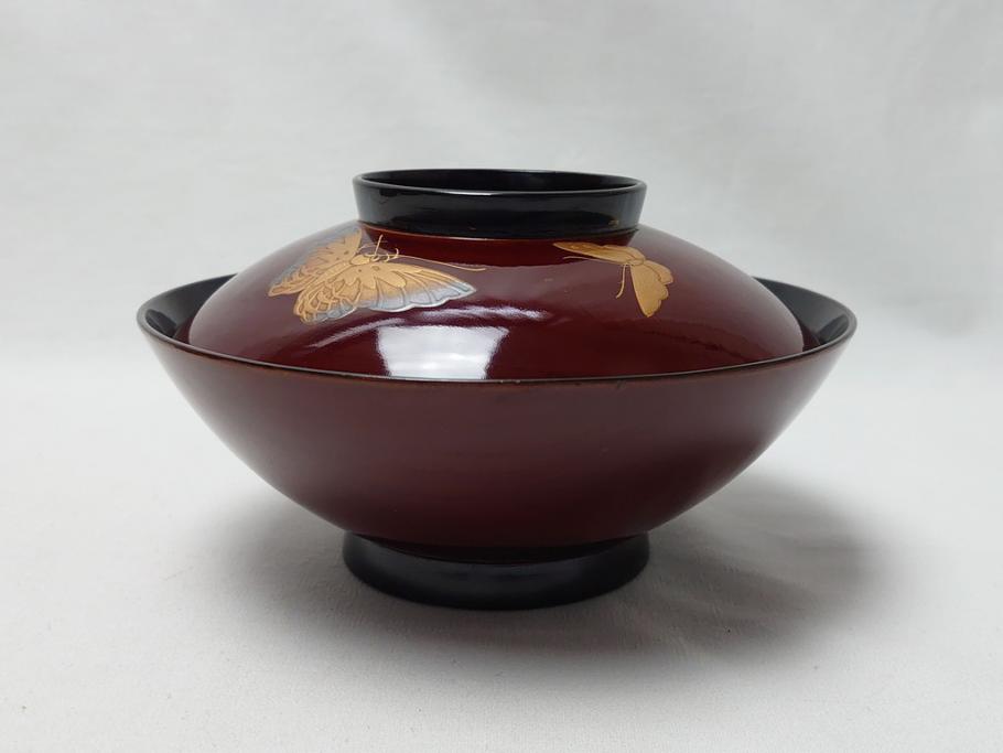 明治〜大正　輪島塗　花蝶　蒔絵　漆器　吸物椀10客(共箱付き、お椀)(R-063930)