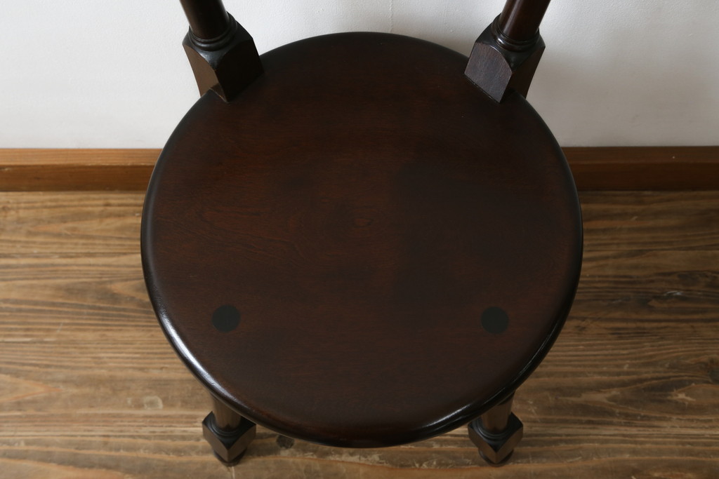 中古　美品　松本民芸家具　凝った装飾が素敵な南京小椅子(イス、板座チェア、ダイニングチェア)(R-064502)