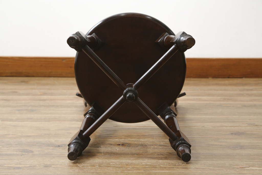 中古　美品　松本民芸家具　凝った装飾が素敵な南京小椅子(イス、板座チェア、ダイニングチェア)(R-064502)