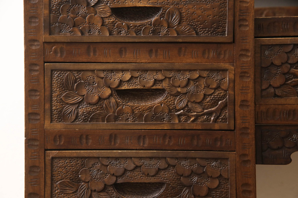 中古　軽井沢彫り　伝統工芸　咲き誇る桜の彫刻が美しいドレッサー(鏡台、ミラー)(R-067914)
