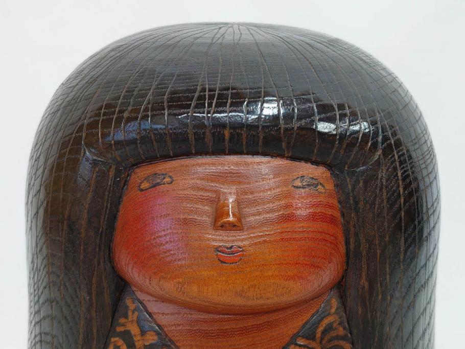 内閣総理大臣賞受賞作家　現代の名工　関口三作　「藍染」　高さ 約36cm　淑やかな美しさ漂う創作こけし(郷土人形玩具、伝統工芸、民芸品、置物、ディスプレイ、木彫、木製)(R-082514)