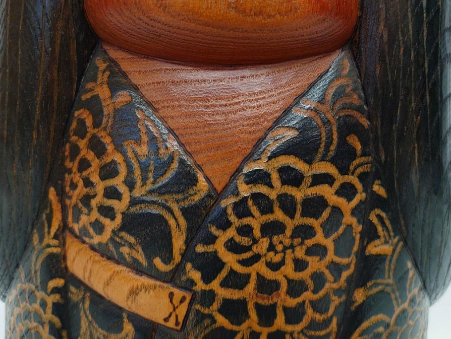 内閣総理大臣賞受賞作家　現代の名工　関口三作　「藍染」　高さ 約36cm　淑やかな美しさ漂う創作こけし(郷土人形玩具、伝統工芸、民芸品、置物、ディスプレイ、木彫、木製)(R-082514)