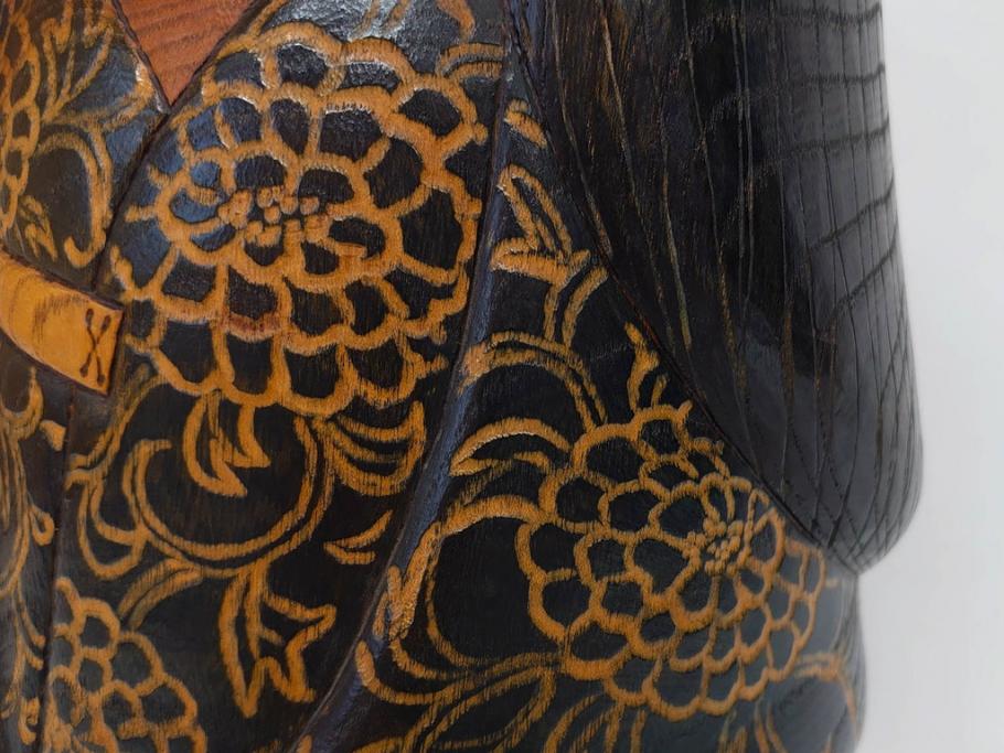 内閣総理大臣賞受賞作家　現代の名工　関口三作　「藍染」　高さ 約36cm　淑やかな美しさ漂う創作こけし(郷土人形玩具、伝統工芸、民芸品、置物、ディスプレイ、木彫、木製)(R-082514)