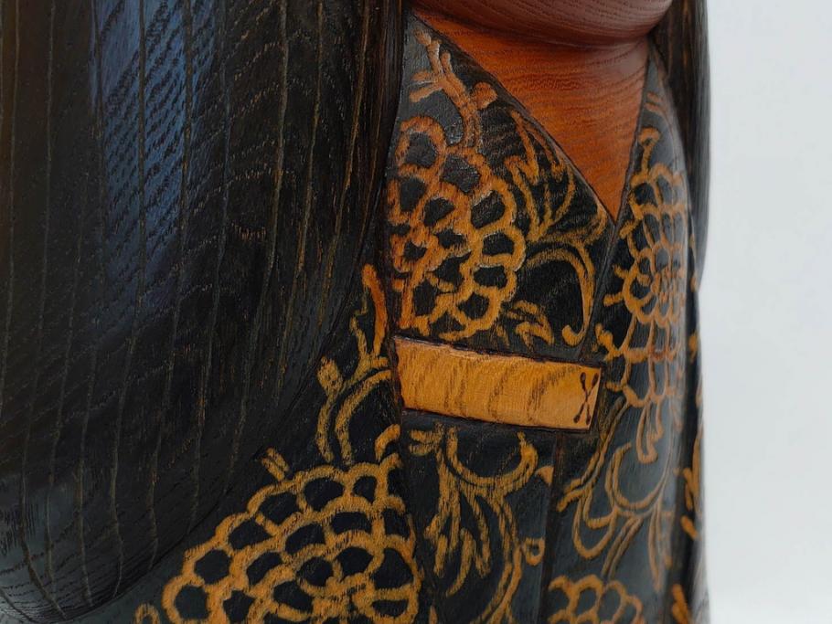 内閣総理大臣賞受賞作家　現代の名工　関口三作　「藍染」　高さ 約36cm　淑やかな美しさ漂う創作こけし(郷土人形玩具、伝統工芸、民芸品、置物、ディスプレイ、木彫、木製)(R-082514)