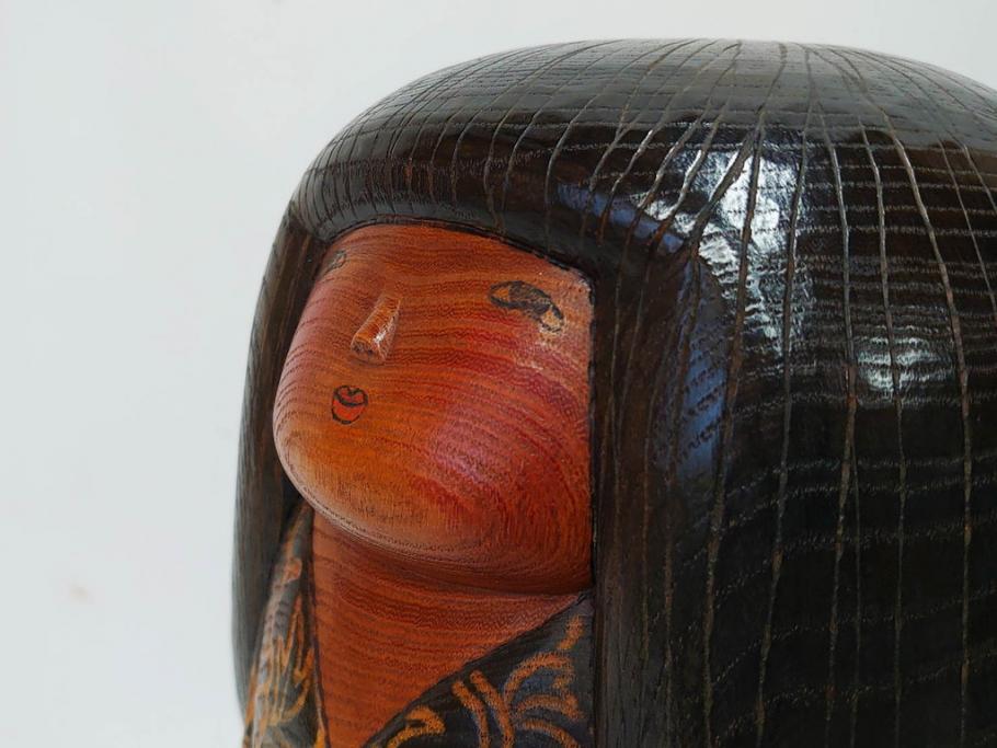内閣総理大臣賞受賞作家　現代の名工　関口三作　「藍染」　高さ 約36cm　淑やかな美しさ漂う創作こけし(郷土人形玩具、伝統工芸、民芸品、置物、ディスプレイ、木彫、木製)(R-082514)