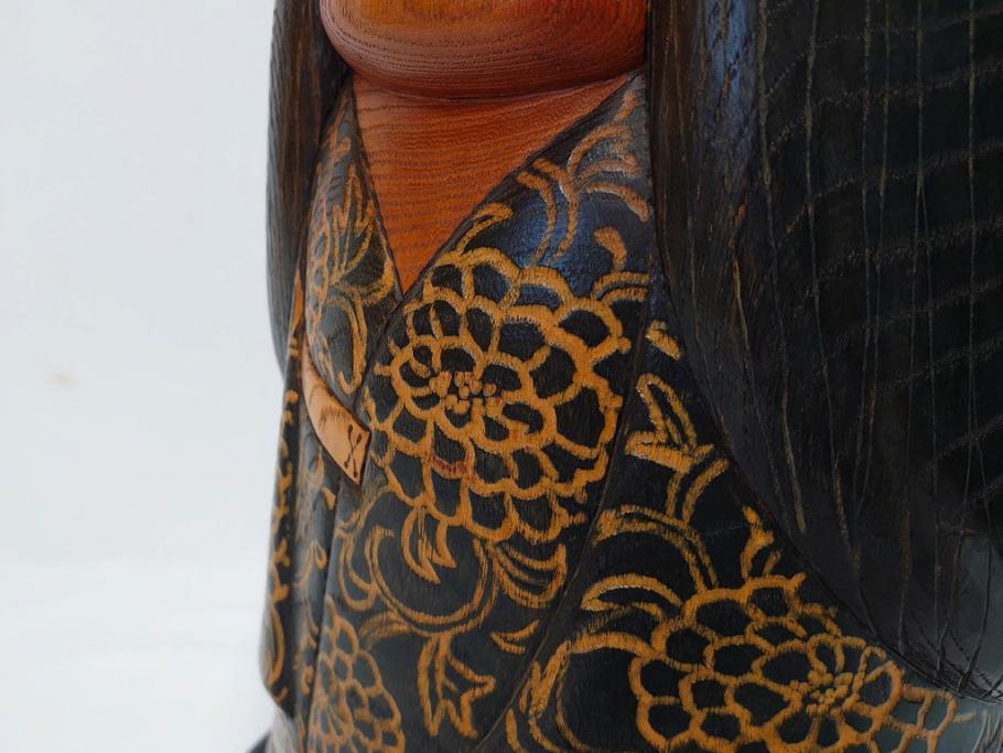 内閣総理大臣賞受賞作家　現代の名工　関口三作　「藍染」　高さ 約36cm　淑やかな美しさ漂う創作こけし(郷土人形玩具、伝統工芸、民芸品、置物、ディスプレイ、木彫、木製)(R-082514)