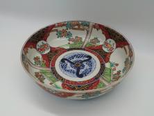 幕末期　上手物　金彩色絵　二重高台　きらびやかに輝き美しい大鉢(皿、大皿、紅葉、小花、獅子、渦、和食器)(R-061701)