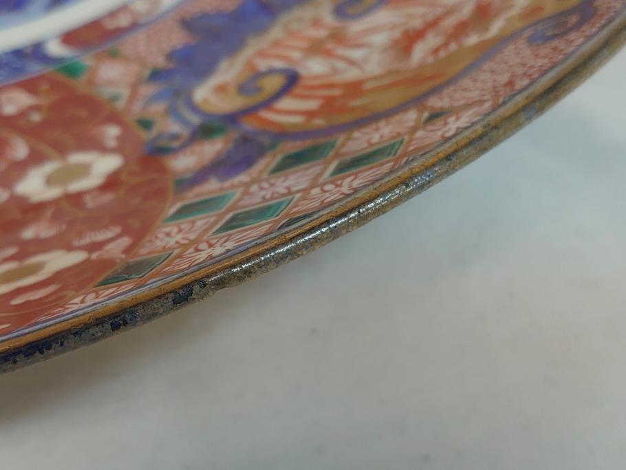 江戸期 古伊万里 色絵 山水 花 獅子 1尺5寸 約47cm 大皿(共箱
