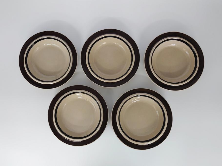 ARABIA　FINLAND　Ruija(ルイージャ)　Ulla Procope(ウラ・プロコッペ)　シンプルで使い勝手のよいスーププレート5枚セット(皿、深皿、ボウル、アラビア、フィンランド、北欧食器)(R-061703)