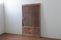 中古　職人手作り品!!　お部屋のアクセントになる色ガラス入りドア1枚(扉、木製扉)(R-081089)