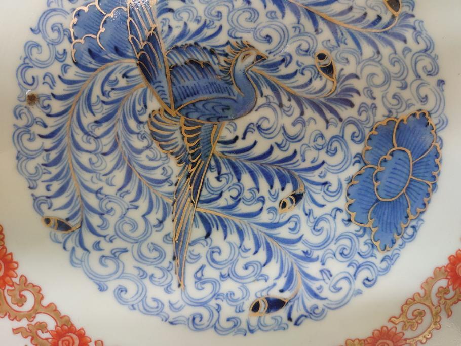 江戸期 太明成化年製 上手物 古伊万里 色絵 染付 鳳凰 1尺5寸 約46cm